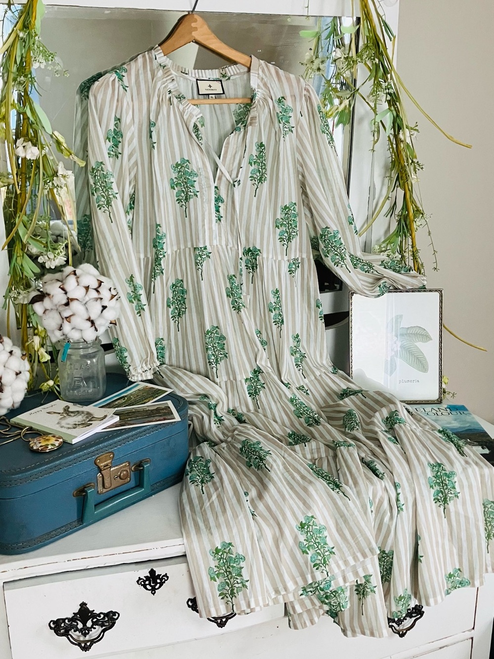 Tuckernuck Green Blue Floral Cotton Midi Dress
